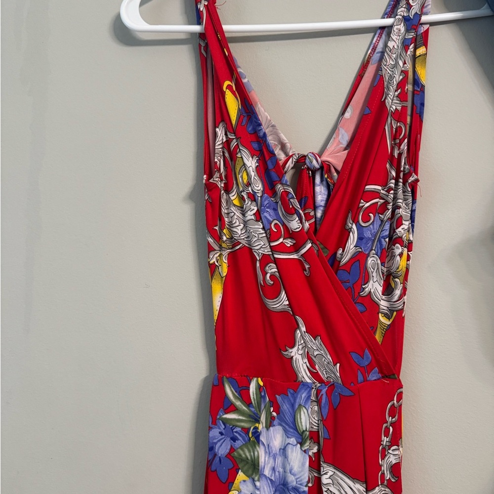 Red Floral Sleeveless Maxi Dress